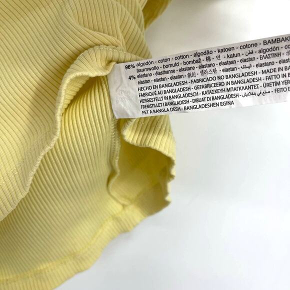 Zara Yellow Ribbed Crop Top Small Ruffle Sleeveless - Picture 3 of 5